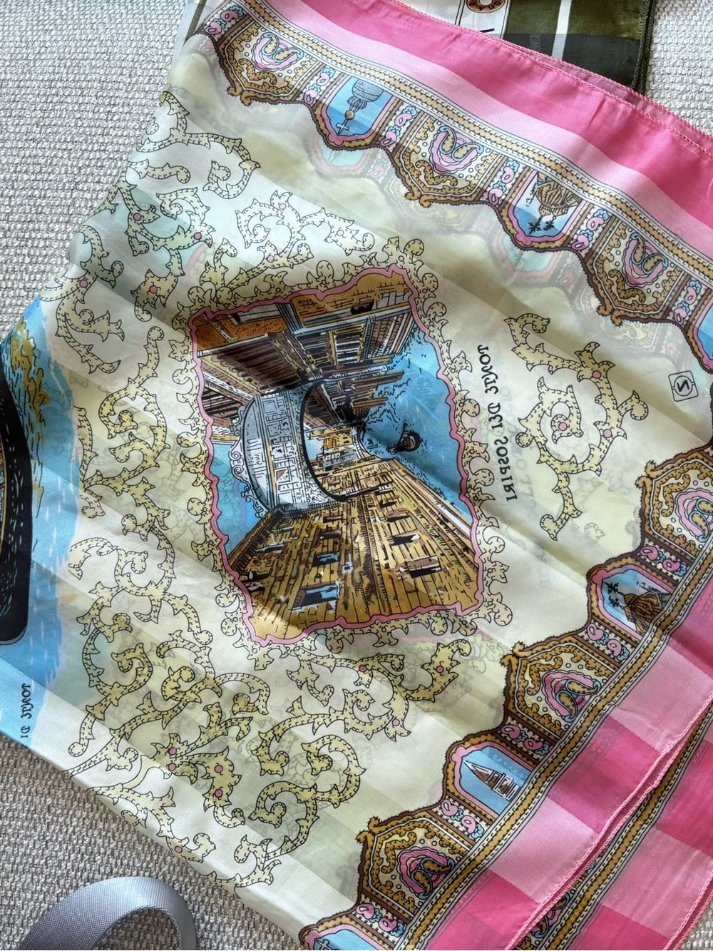 Set of (5) silky scarves purchased in various countries Italy Argentina France